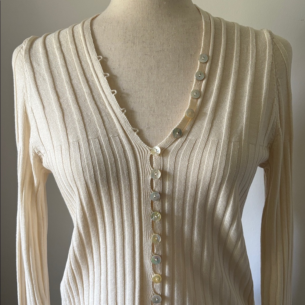 Mango Cream Ribbed Knit Sweater - Picture 2 of 6